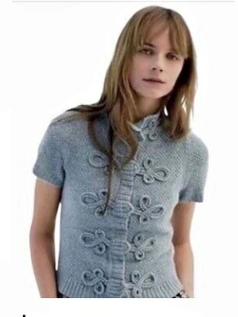 Anthropologie Vintage Charlie & Robin Wool Knit Short Sleeve Cardigan in Blue